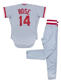 1985 Pete Rose Game Used & Photo Matched Cincinnati Reds Road Jersey With Pants (Sports Investors Authentication)